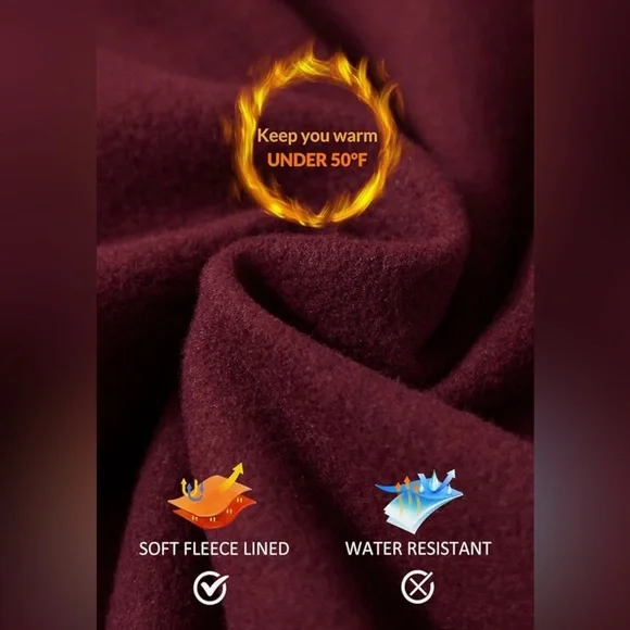 Fleece Lined Dark Red Leggings with Pockets, Size Medium - Picture 6 of 7